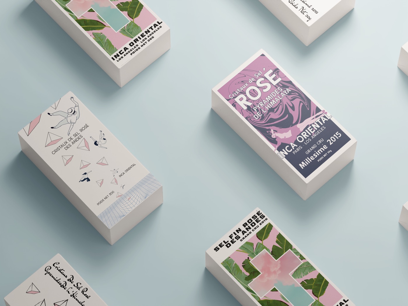Inca-Oriental salt packaging: Himalayan pyramid and Andean pink salt boxes